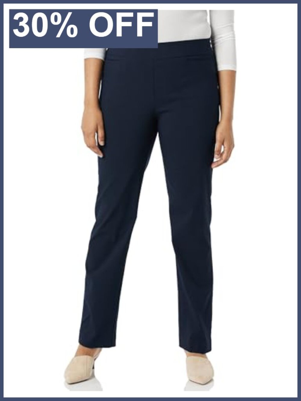 Pull On Dress Pants 4 Pockets Straight Leg Stretchy Office Work Slacks